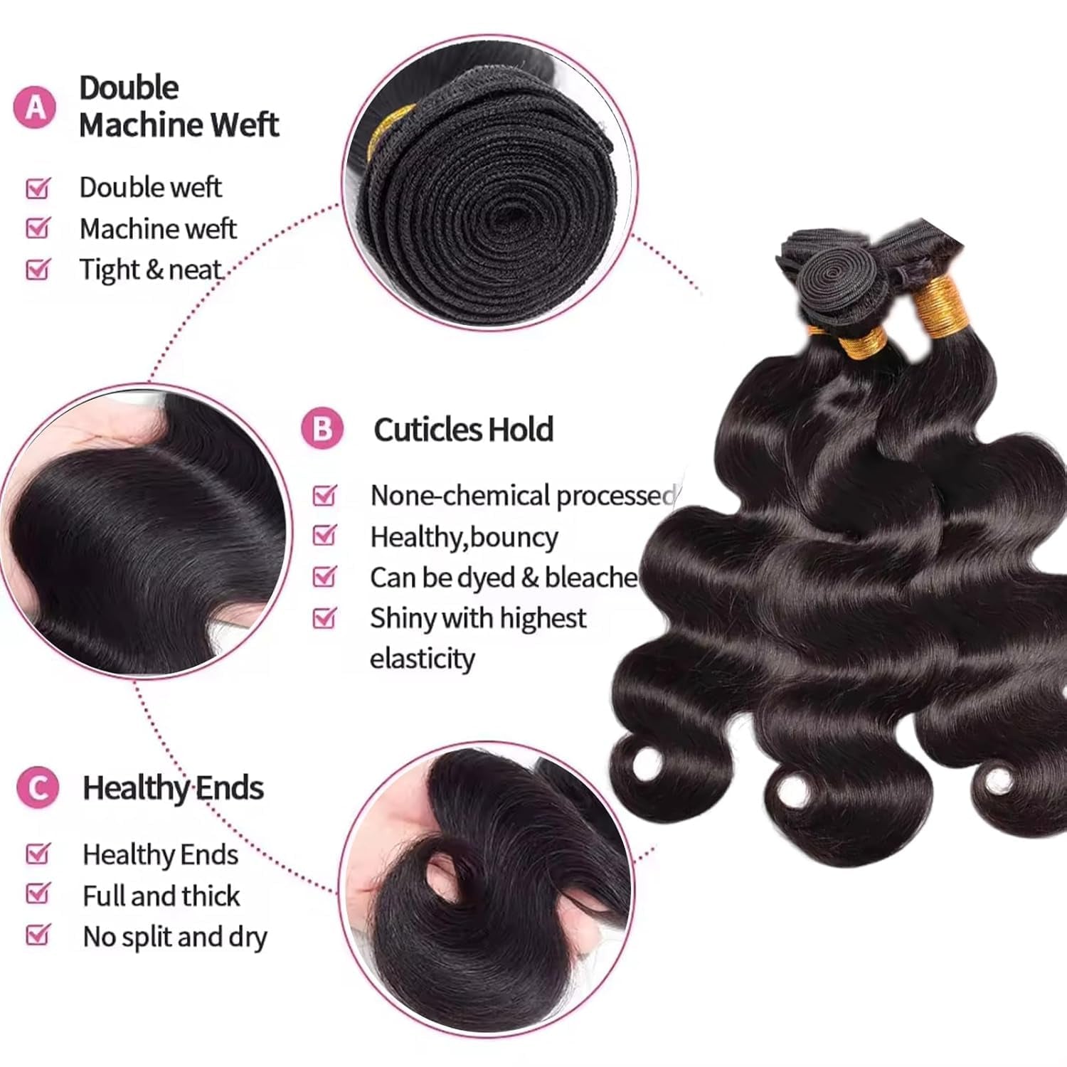 Human Hair Bundles 14 14 16 16 Inch Body Wave Bundles Human Hair | 100% Unprocessed Brazilian Virgin Body Wave 4 Bundles Human Hair Extensions for Black Women Natural Black