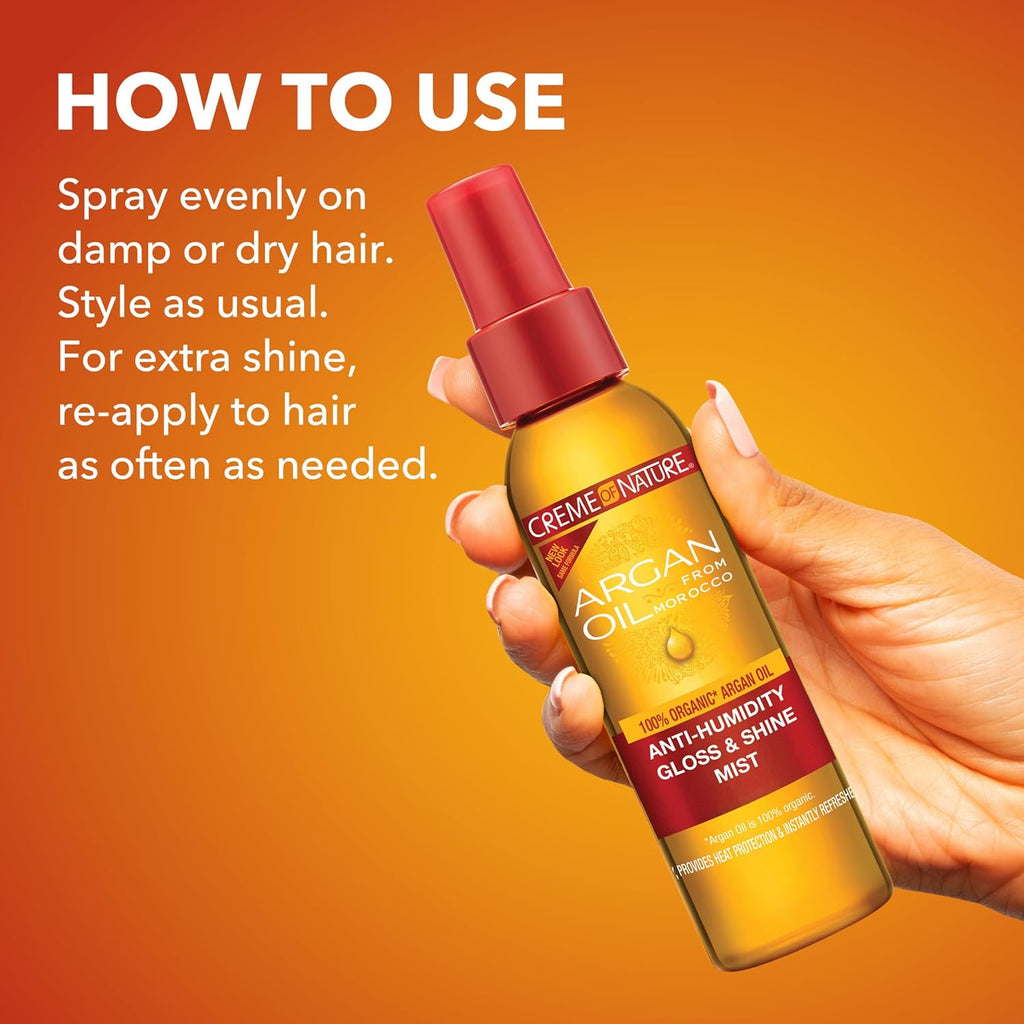 Anti-Humidity Gloss & Shine Mist, Lightweight Frizz Control and Heat Protection, Infused with 100% Organic Argan Oil from Morocco, 4 Oz