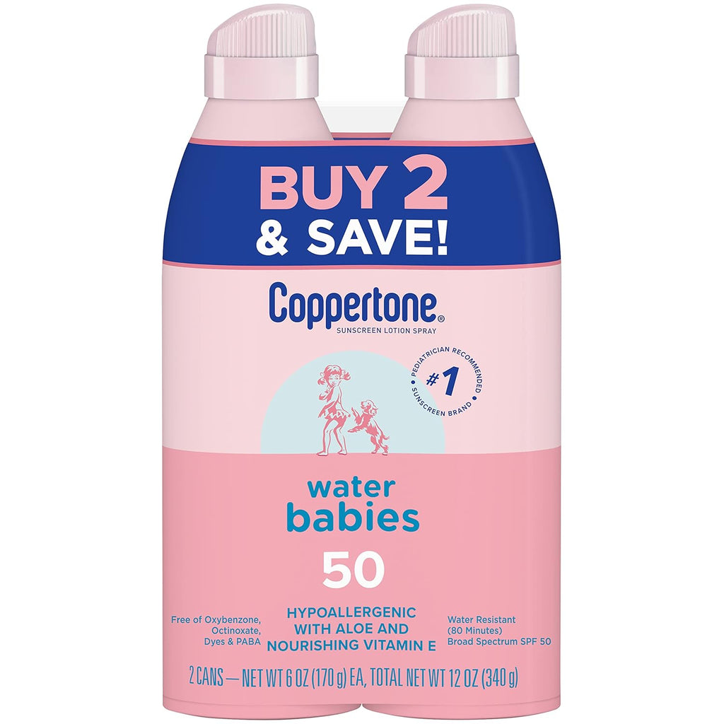 Waterbabies Spray on Baby Sunscreen SPF 50, 6 Oz, Pack of 2