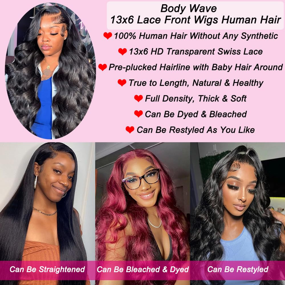 Body Wave Lace Front Wigs Human Hair 13X6 Lace Front Wigs for Black Women | 28 Inch 180% Density HD Transparent Lace Frontal Wig for Women Glueless Wigs Human Hair Pre Plucked Lace Wigs for Women
