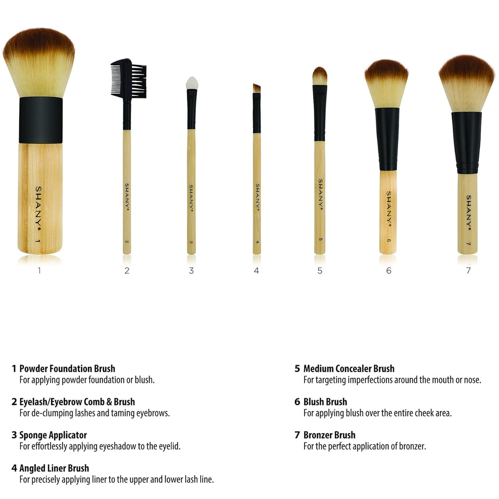 Bamboo Makeup Brush Set - Vegan Professional Makeup Brushes with Premium Synthetic Hair & Cotton Pouch for Easy Brush Storage - 7Pc with Pouch