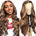 Highlight Ombre 13X4 HD Lace Front Wig Human Hair Pre Plucked Transparent 4/27 Honey Blonde Lace Frontal Wigs with Baby Hair 150 Density Colored Body Wave Lace Front Wig Human Hair 24 Inch