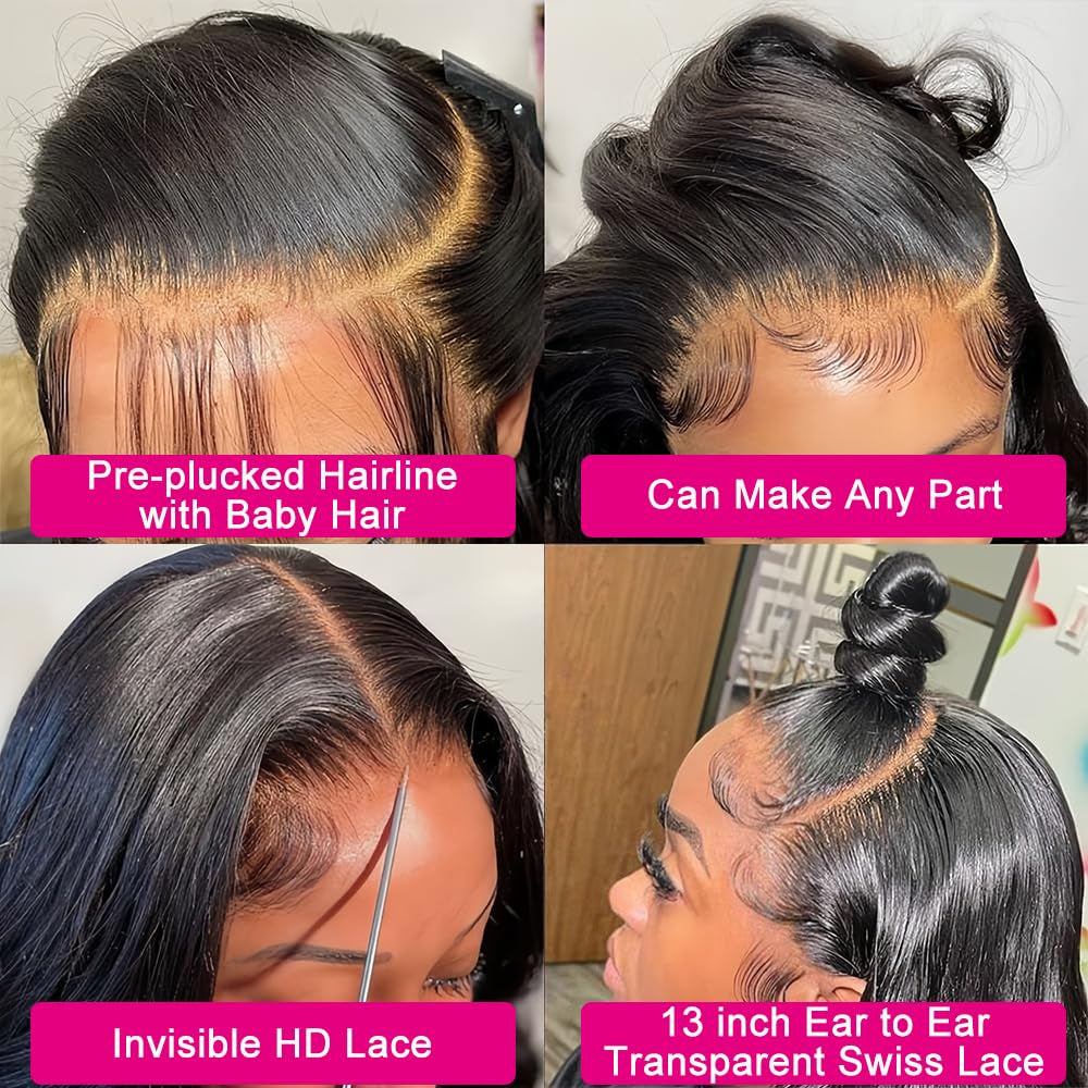 Body Wave Lace Front Wigs Human Hair 13X6 Lace Front Wigs for Black Women | 28 Inch 180% Density HD Transparent Lace Frontal Wig for Women Glueless Wigs Human Hair Pre Plucked Lace Wigs for Women