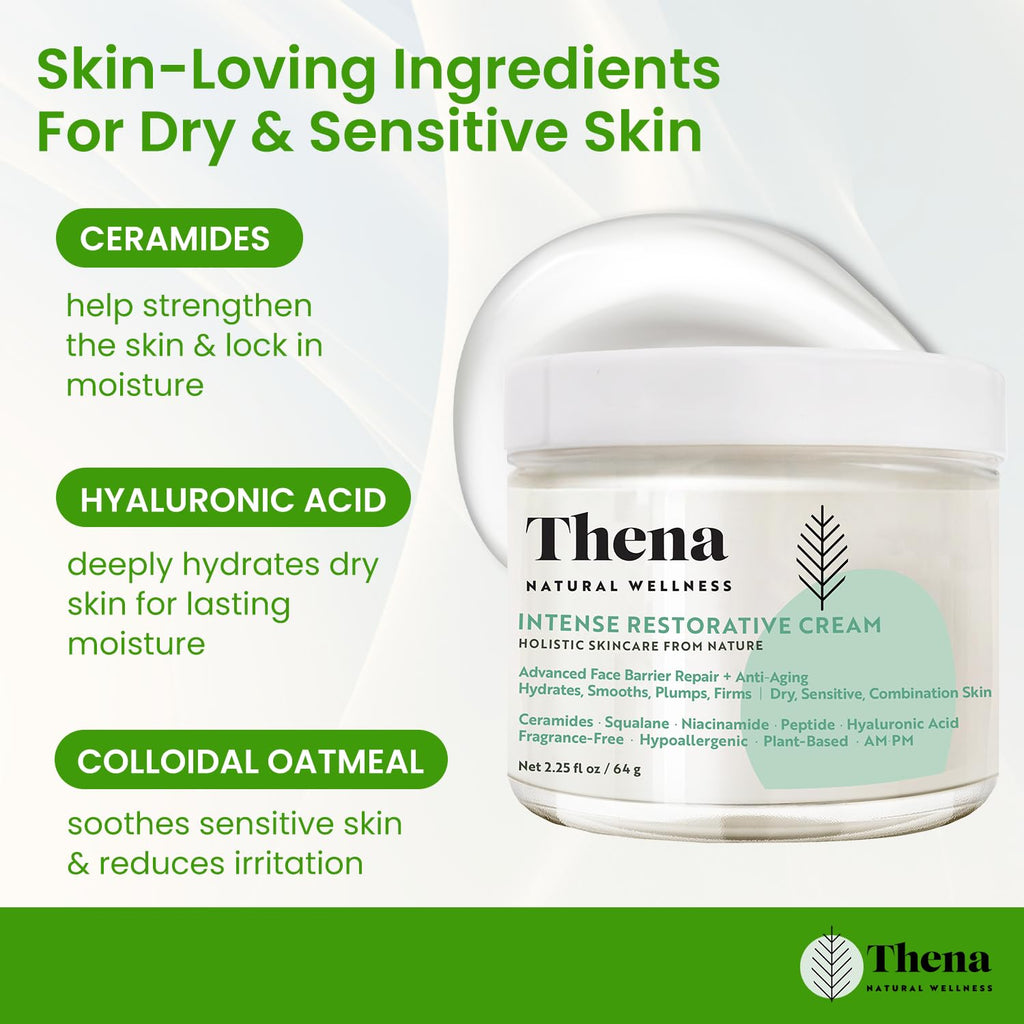 Organic Skin Barrier Face Cream for Dry Sensitive Skin with Ceramides, Niacinamide, Hyaluronic Acid, Squalane & Anti-Aging Peptides, Daily Facial Moisturizer, Clinically Tested Dermatologist Approved