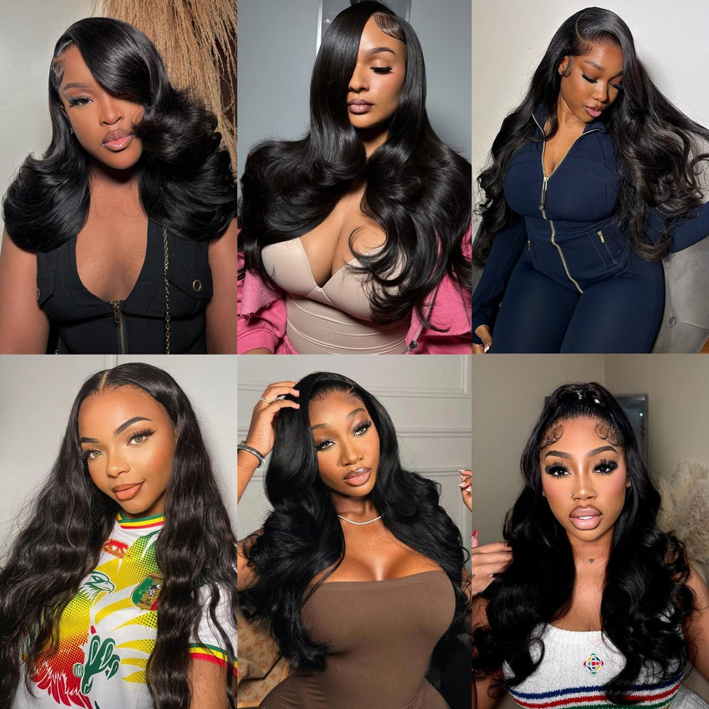 Human Hair Bundles 14 14 16 16 Inch Body Wave Bundles Human Hair | 100% Unprocessed Brazilian Virgin Body Wave 4 Bundles Human Hair Extensions for Black Women Natural Black