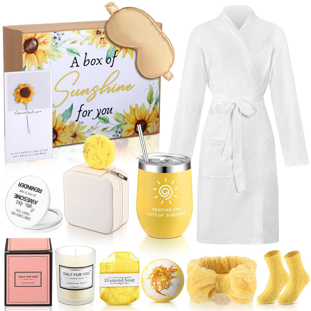 13 Pcs Birthday Gifts for Women Spa Basket Set for Women Mother'S Day Gifts Mirrors Socks Steamers Jewelry Case Bath Robe Mom Nurse Girlfriend Wife