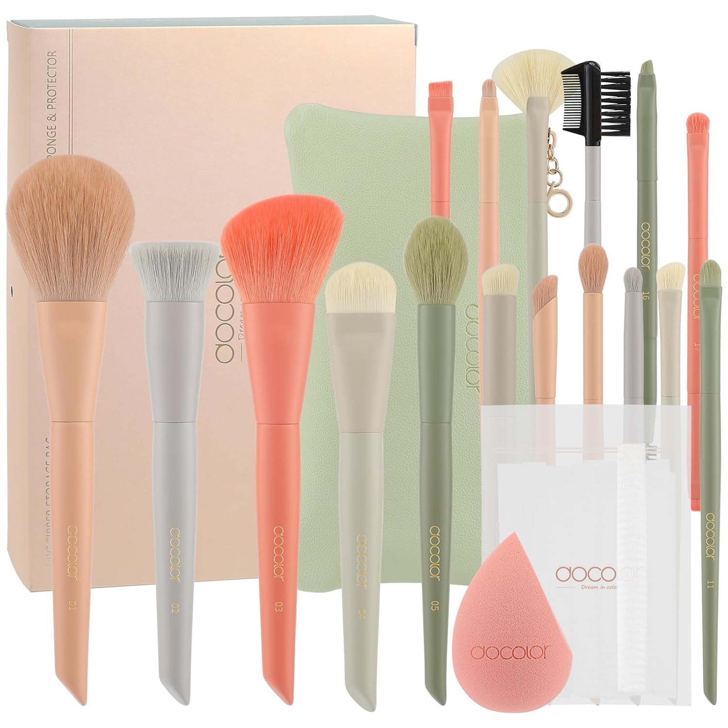 Makeup Brushes 17+2 Pcs with Makeup Bag and Makeup Sponge and Brush Protector Morandi Makeup Brush Set Premium Synthetic Hair Makeup Brush Wooden Handle Gift Box