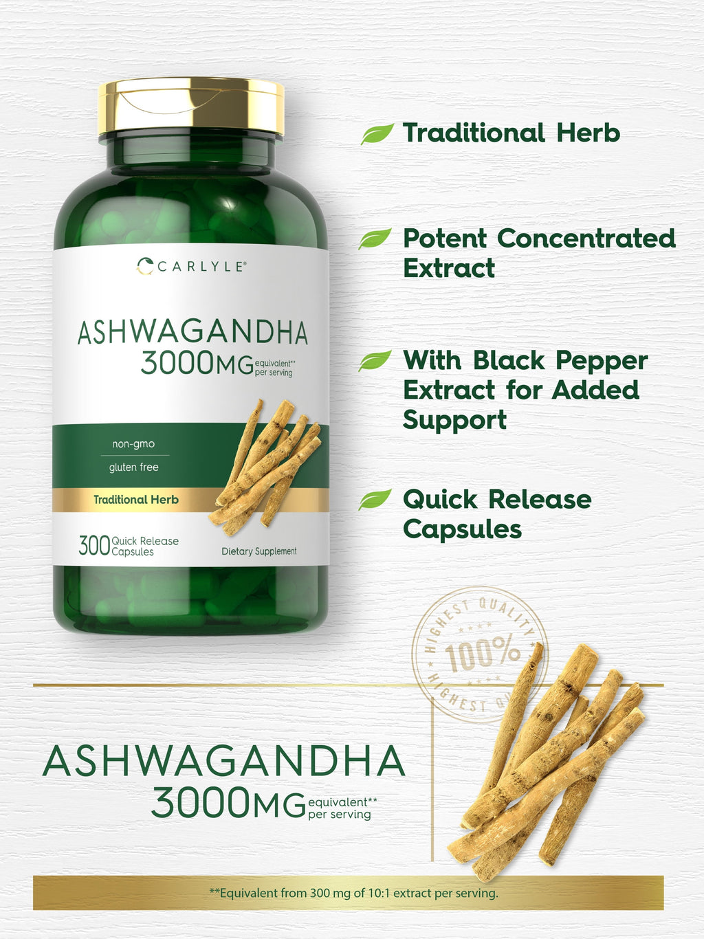 Ashwagandha Supplement 3000Mg | 300 Capsules for Men and Women | by