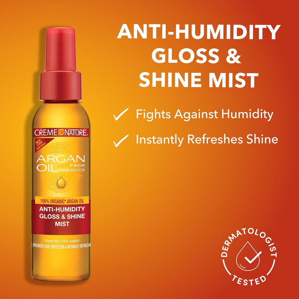 Anti-Humidity Gloss & Shine Mist, Lightweight Frizz Control and Heat Protection, Infused with 100% Organic Argan Oil from Morocco, 4 Oz