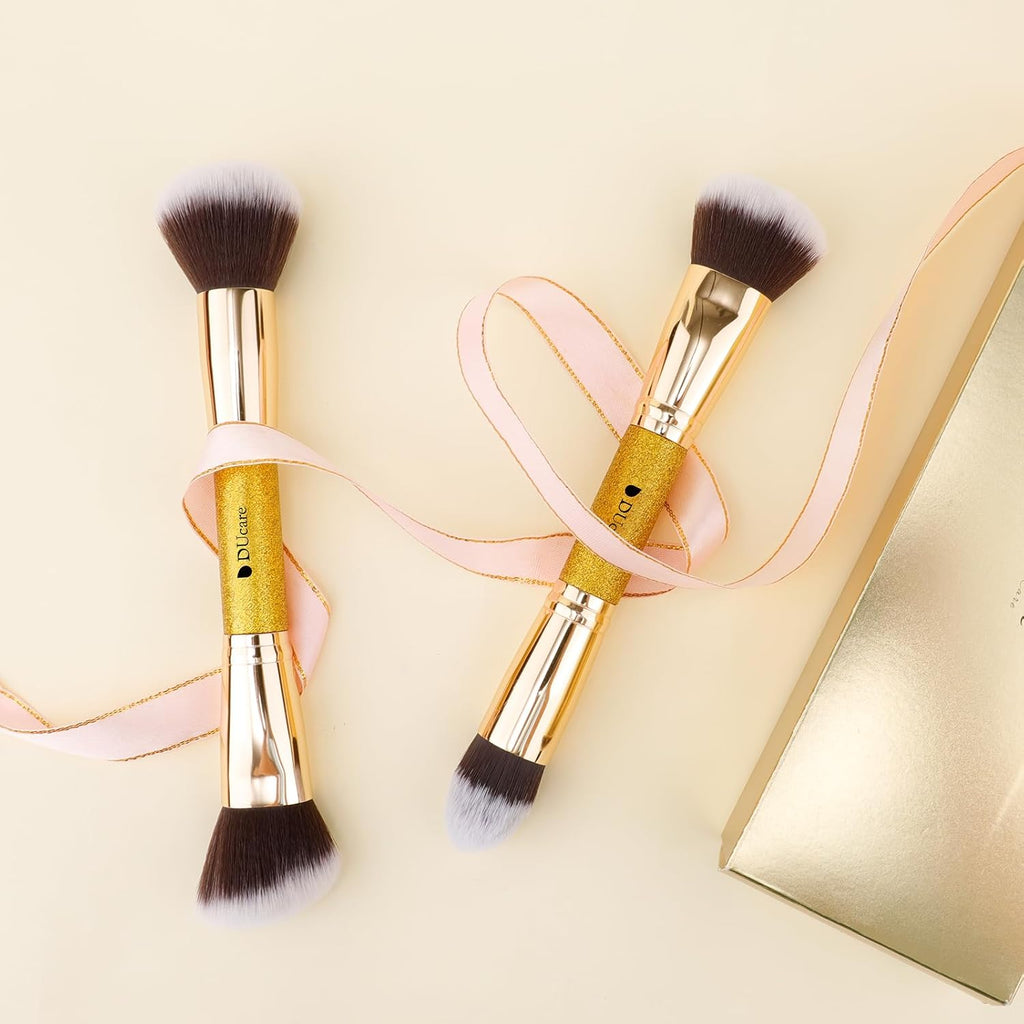 Double Ended Makeup Brushes | 2Pcs Dual-Ended Cream + Powder Brush,Makeup Brush for Creating a Gorgeous, Airbrushed-Looking Complexion