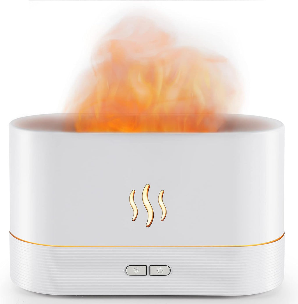 Flame Diffuser Humidifier-Auto off 180Ml Essential Oil Diffuser-2 Modes Brightness Aroma Humidifier with Fire Flame Effect for Home,Office,Spa,Gym(White)…