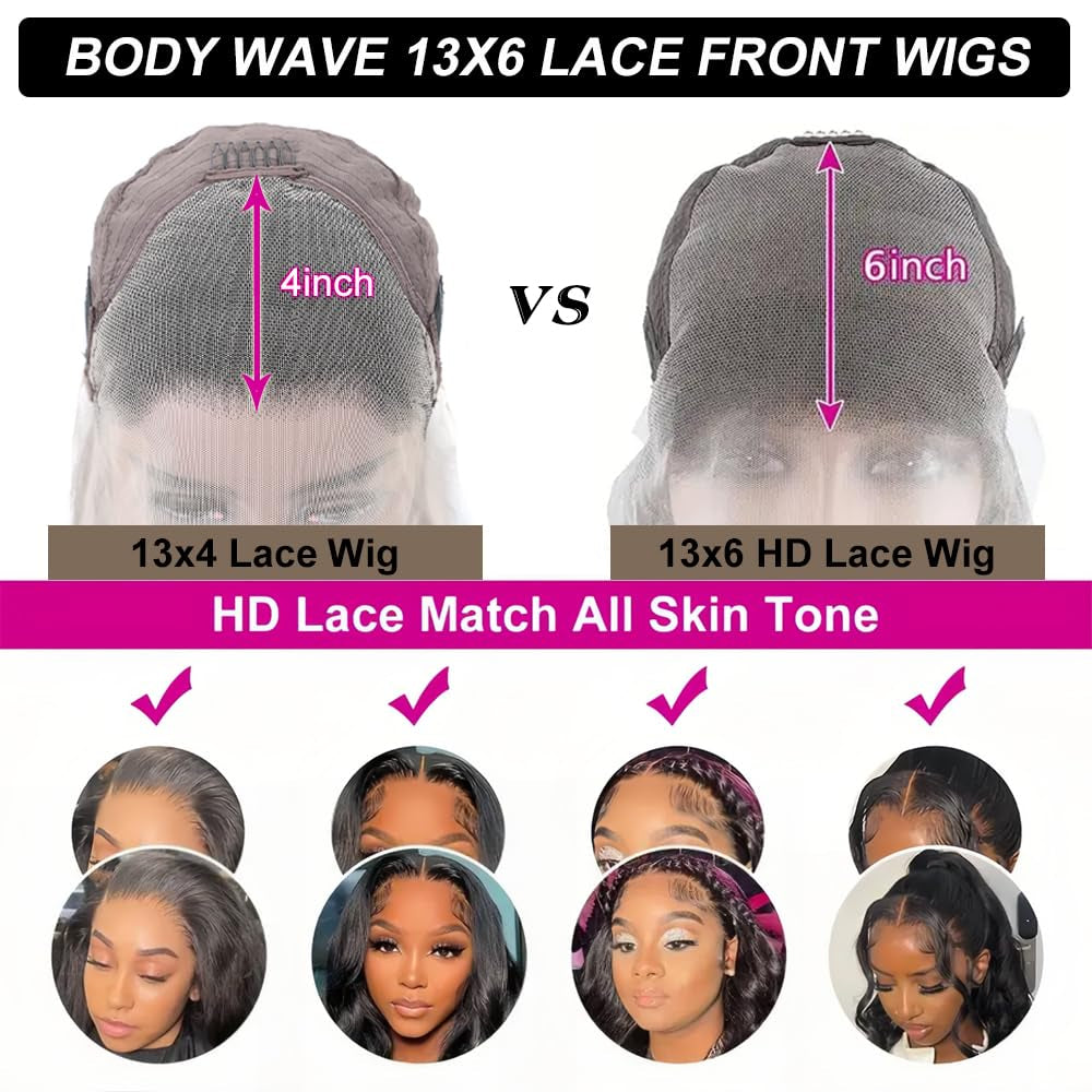 Body Wave Lace Front Wigs Human Hair 13X6 Lace Front Wigs for Black Women | 28 Inch 180% Density HD Transparent Lace Frontal Wig for Women Glueless Wigs Human Hair Pre Plucked Lace Wigs for Women
