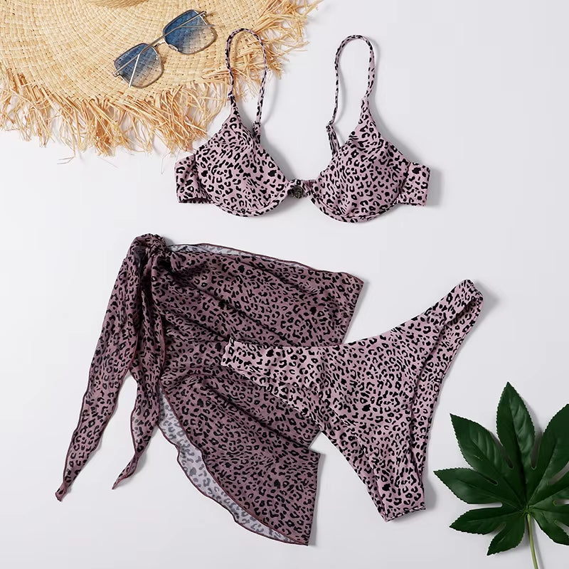 Sexy Marble Print Bikini 2026 Women Push up Bra Underwire 3 Piece Swimsuit Brazilian Beach Bathing Suit Swimwear Swimming Suits