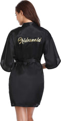 Women'S Satin Robe Short Kimono Bathrobes for Bride & Bridesmaid Wedding Party Robes with Gold Glitter or Rhinestones
