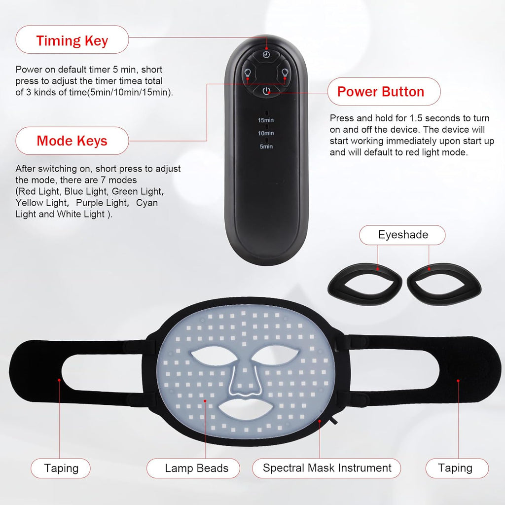 Red Light Therapy for Face, 7 Colors Red Light Therapy Mask, Black | LED Facial Mask for Wrinkle Remove & anti Aging, Skin Care Home Use, (Upgraded Version)