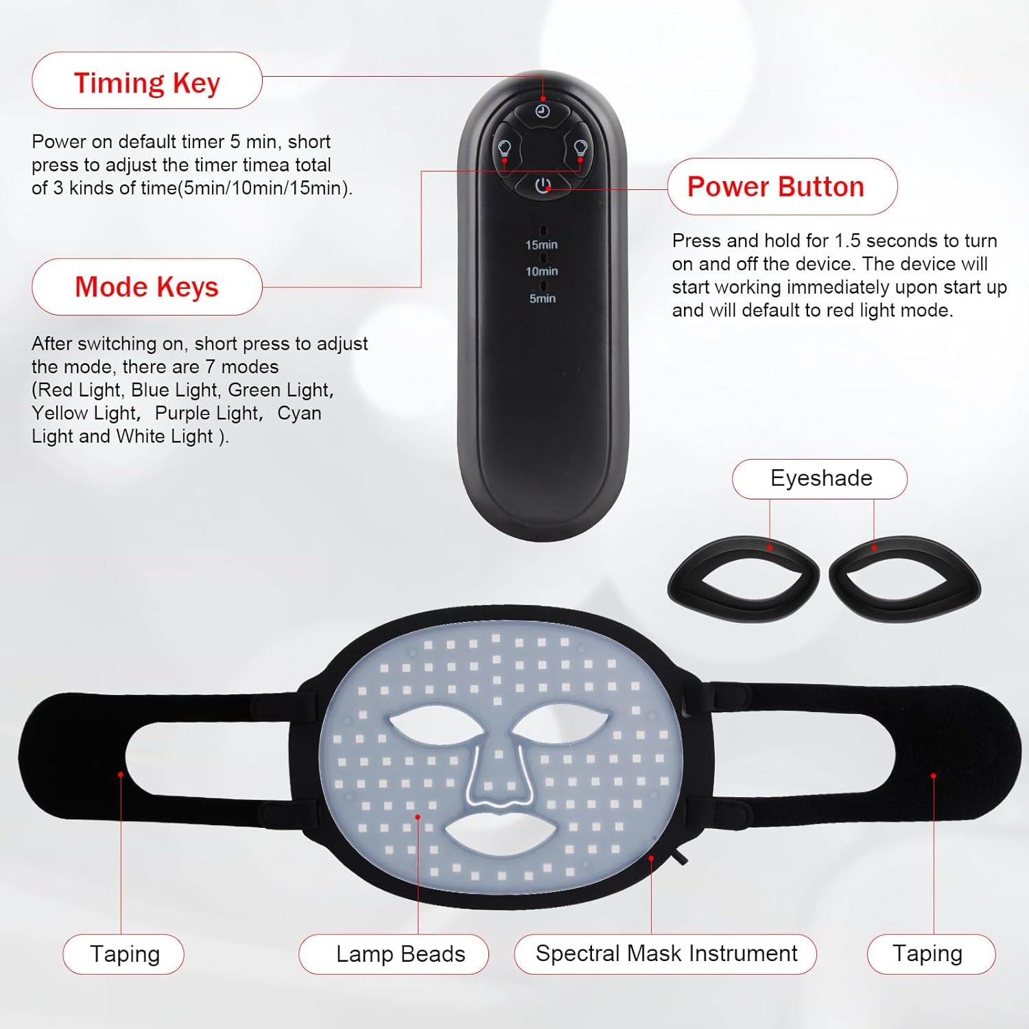 Red Light Therapy for Face, 7 Colors Red Light Therapy Mask, Black | LED Facial Mask for Wrinkle Remove & anti Aging, Skin Care Home Use, (Upgraded Version)