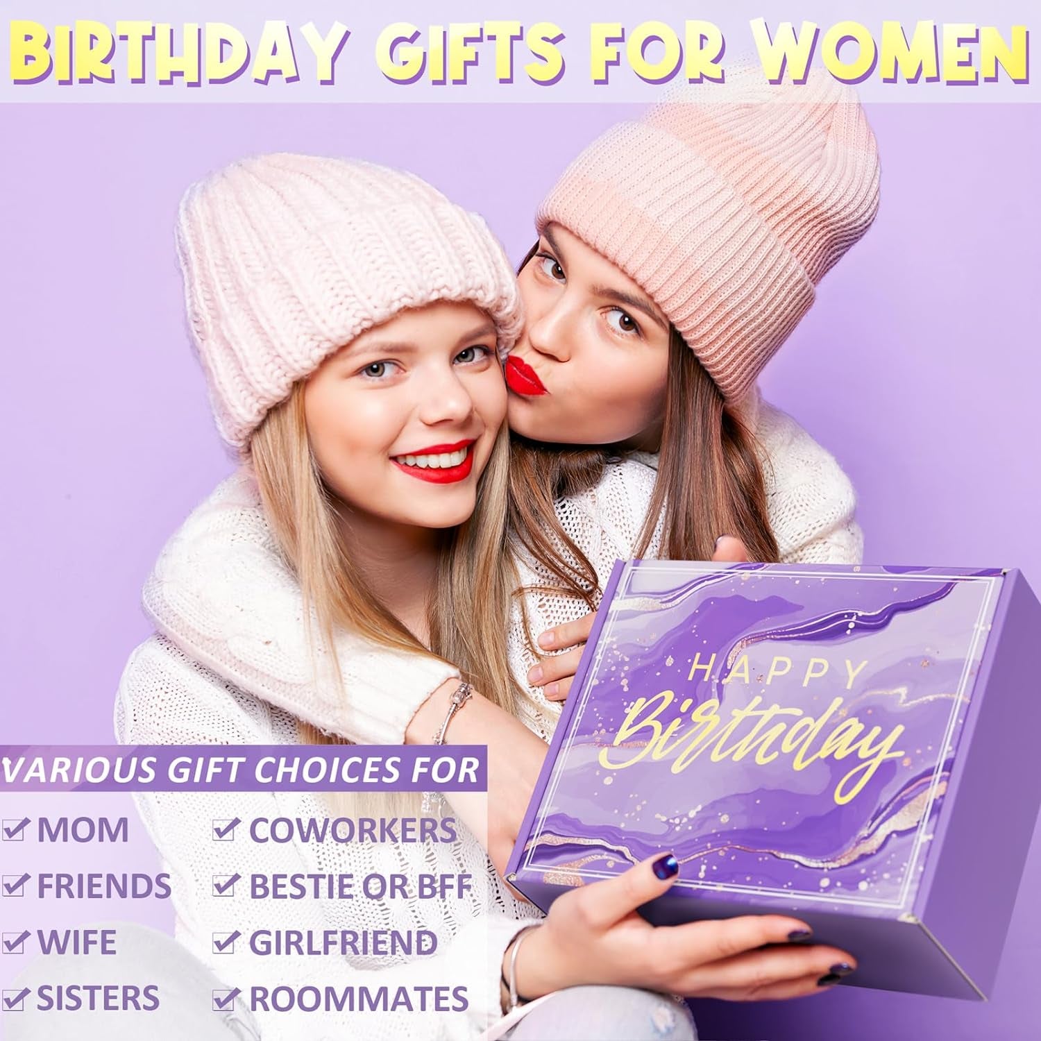 Happy Birthday Gifts for Women Friendship, Birthday Gift Box for Mom Sister | Unique Lavender Birthday Spa Gift Set, Best Friend Birthday Gifts Basket Self Care Gift Idea for Her Wife Girlfriend Coworker