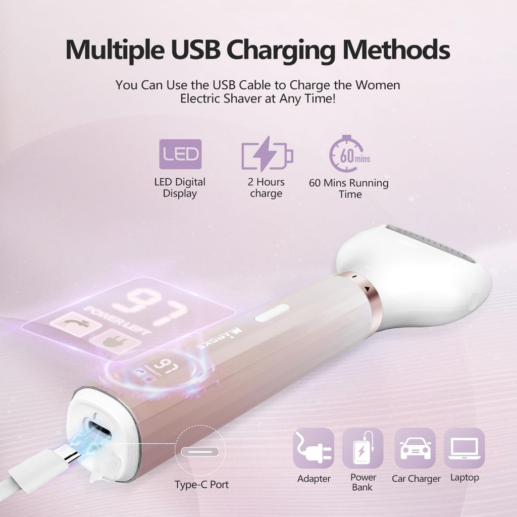 Electric Razor for Women, Bikini Trimmer 5 in 1 Electric Shavers Razors IPX6 Waterproof Wet/Dry Body Shaver for Face Nose Eyebrow Arms Armpit Legs Pubic Area Painless Replaceable Facial Hair Removal