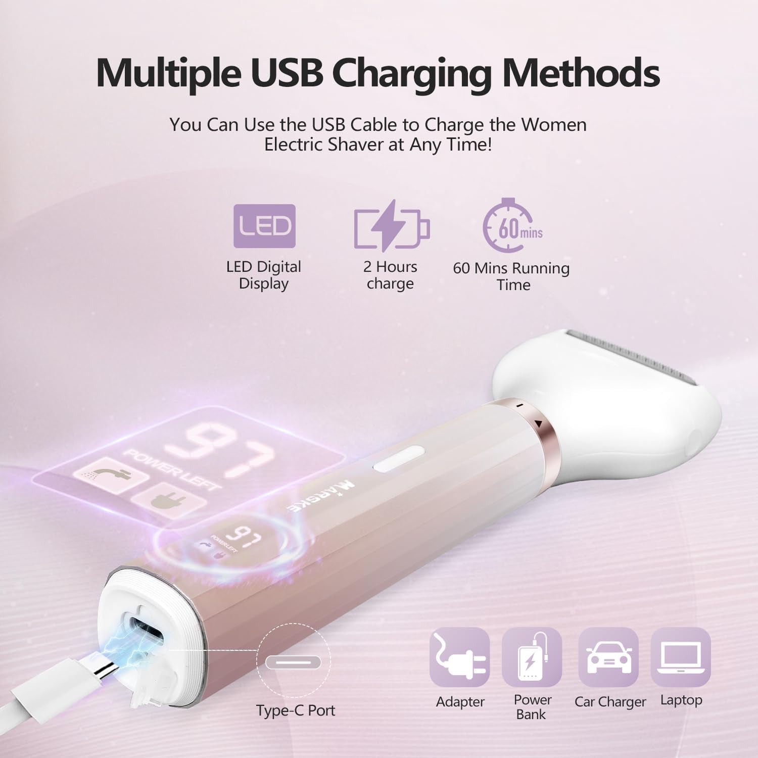 Electric Razor for Women, Bikini Trimmer 5 in 1 Electric Shavers Razors IPX6 Waterproof Wet/Dry Body Shaver for Face Nose Eyebrow Arms Armpit Legs Pubic Area Painless Replaceable Facial Hair Removal