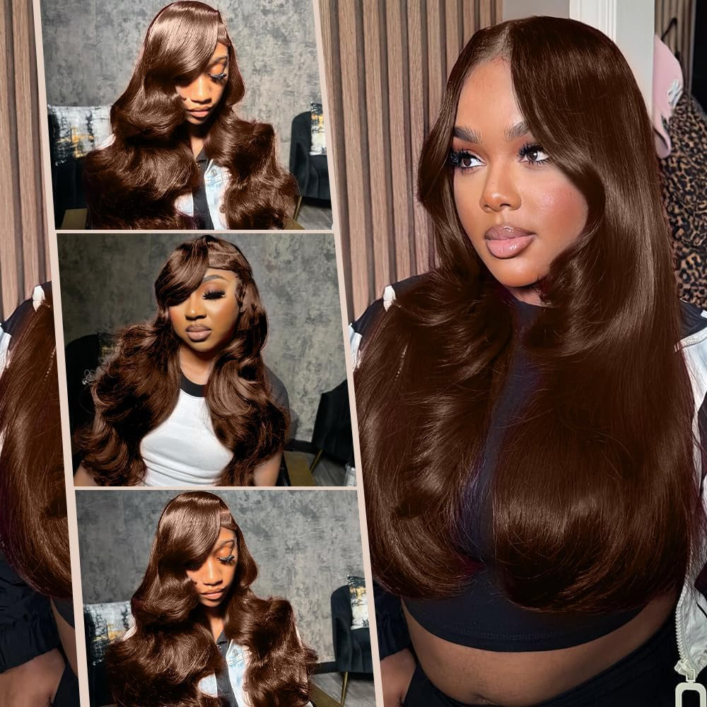 250 Density 2X6 SKINLIKE Real HD Lace Wigs 15A Chocolate Brown Lace Frontal Wigs Human Hair Invisible 0.1Mm Ultra-Thin Frayed Ends Full Cuticle Aligned Virgin Hair Tiny Knots(32 Inch,Chocolate Wig)