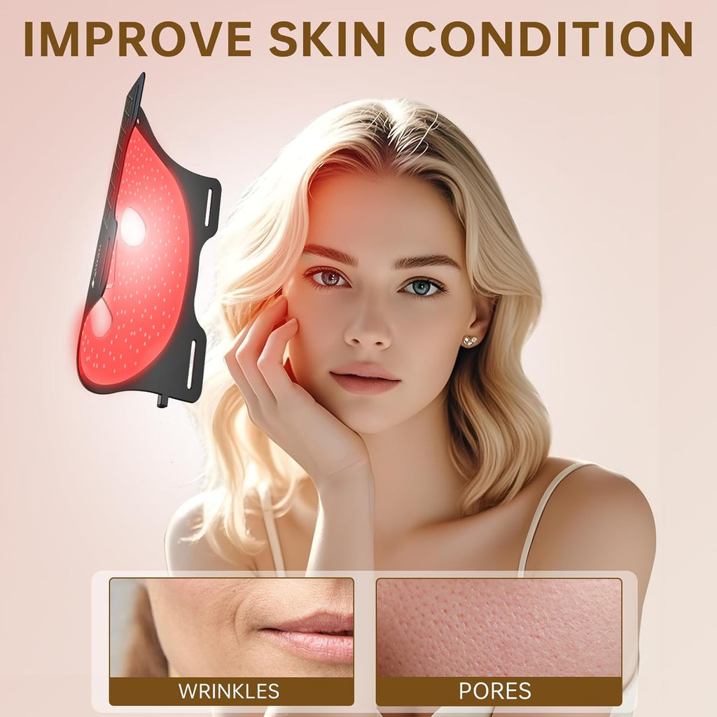 VYM Red Light Therapy for Face: High-Energy Super Lightweight 292 Leds Cordless Professional Light Therapy Mask Infrared LED Face Mask at Home Travel 2Mm Thickness - Black
