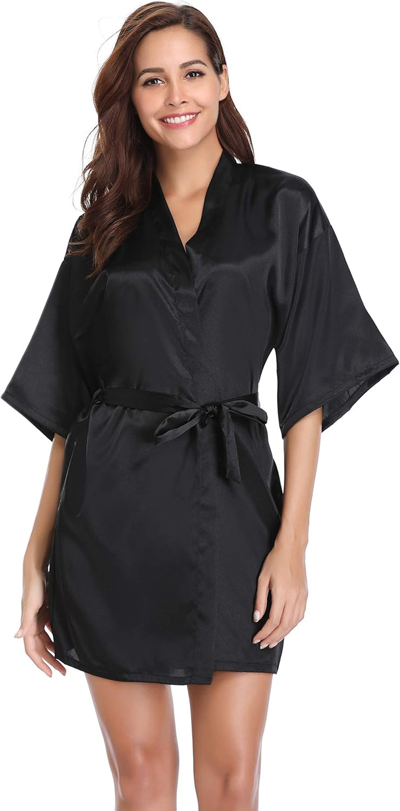 Women'S Satin Robe Short Kimono Bathrobes for Bride & Bridesmaid Wedding Party Robes with Gold Glitter or Rhinestones