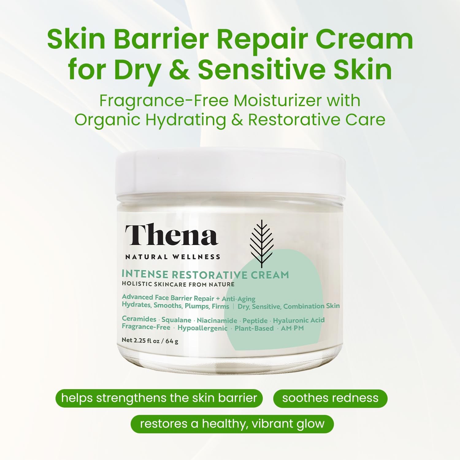 Organic Skin Barrier Face Cream for Dry Sensitive Skin with Ceramides, Niacinamide, Hyaluronic Acid, Squalane & Anti-Aging Peptides, Daily Facial Moisturizer, Clinically Tested Dermatologist Approved