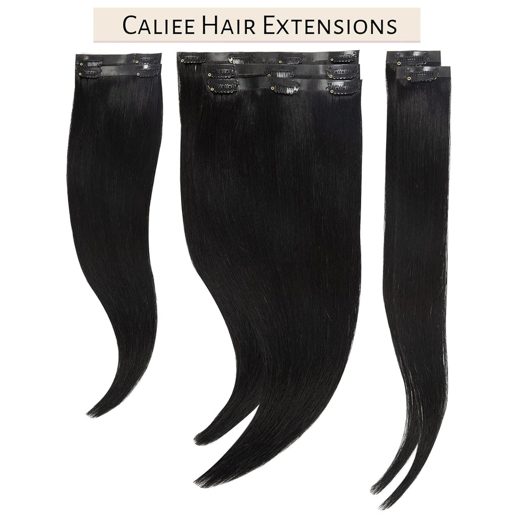 Clip in Hair Extensions Real Human Hair 14Inch Invisible Seamless Clip in Human Hair Extensions PU Skin Weft Color 1 Jet Black Human Hair Clip Ins for Women Silky Straight 7PCS 110G