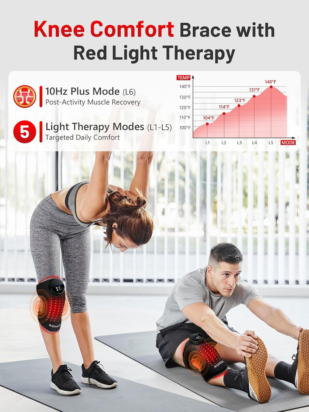 Red Light Therapy Knee Brace Vibration Knee Massage for Pain Relief, 660Nm&850Nm Rechargeable near Infrared Light Therapy Device for Knee/Elbow/Shoulder Faster Recovery for Cordless Use