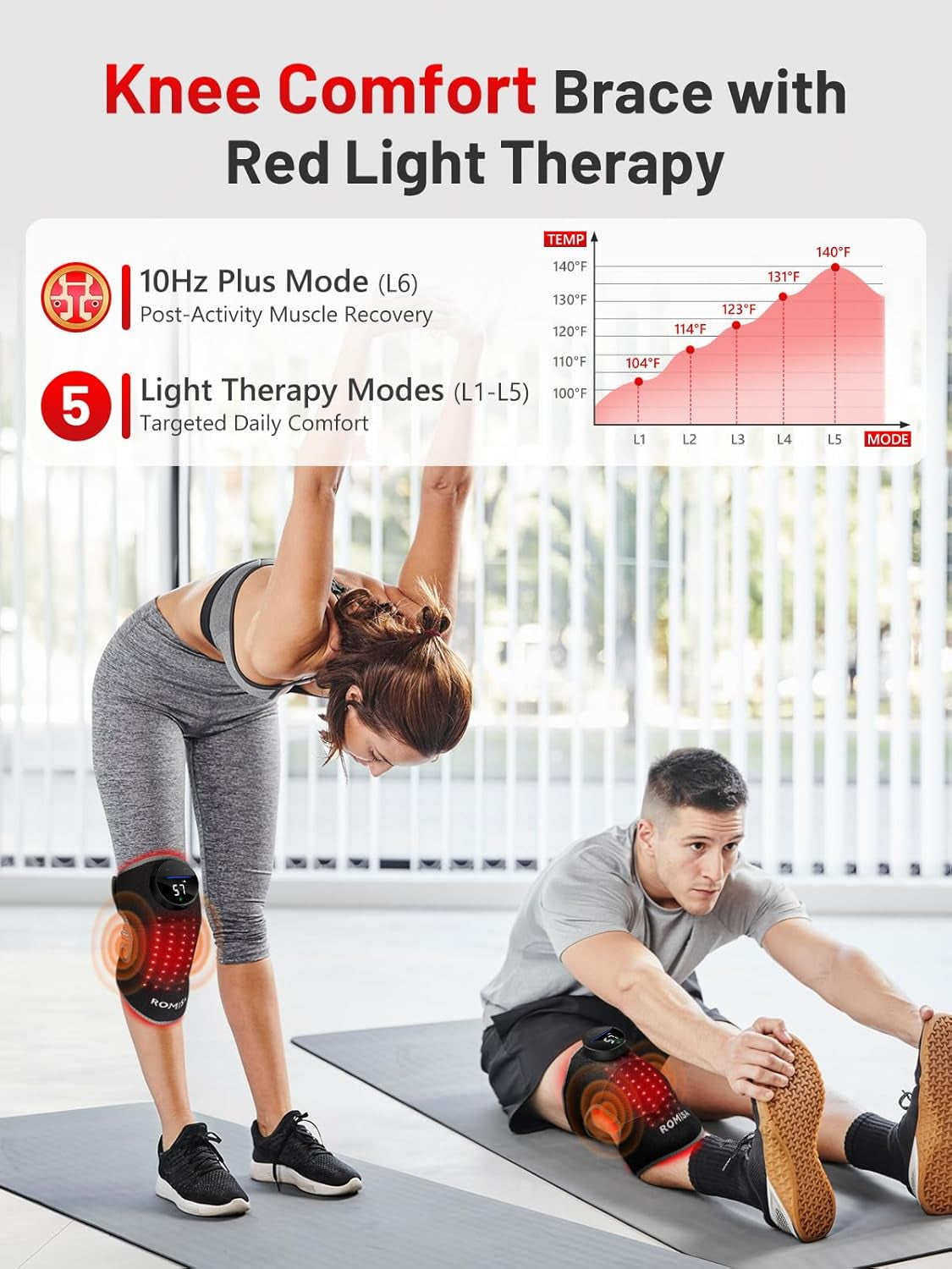 Red Light Therapy Knee Brace Vibration Knee Massage for Pain Relief, 660Nm&850Nm Rechargeable near Infrared Light Therapy Device for Knee/Elbow/Shoulder Faster Recovery for Cordless Use
