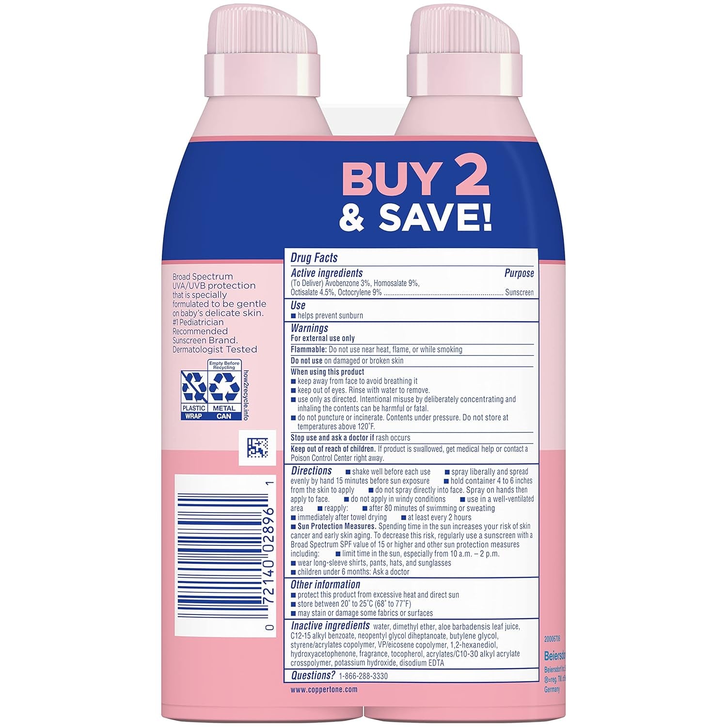 Waterbabies Spray on Baby Sunscreen SPF 50, 6 Oz, Pack of 2