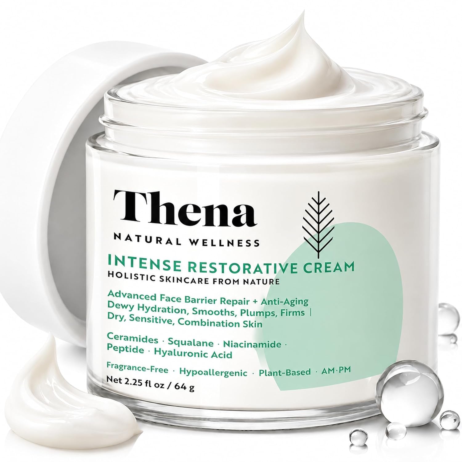 Organic Skin Barrier Face Cream for Dry Sensitive Skin with Ceramides, Niacinamide, Hyaluronic Acid, Squalane & Anti-Aging Peptides, Daily Facial Moisturizer, Clinically Tested Dermatologist Approved