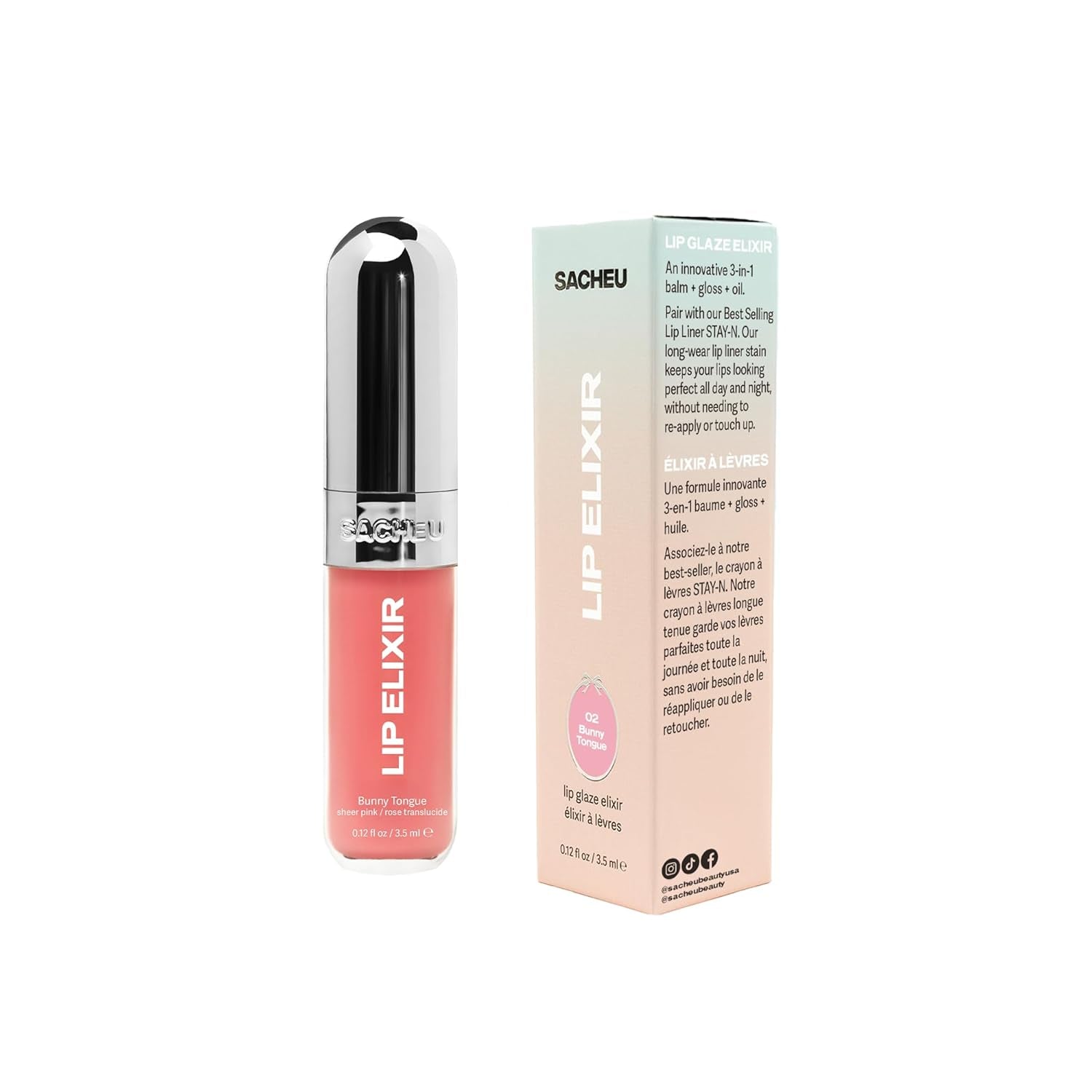 Lip Elixir Hydrating Lip Gloss, High-Shine, Bunny Tongue (Pink) | 3-In-1 Balm, Gloss & Oil, Glossy & Non-Sticky Finish, Infused with Vegan Collagen, Shea Butter & Vitamin E, Improves Texture