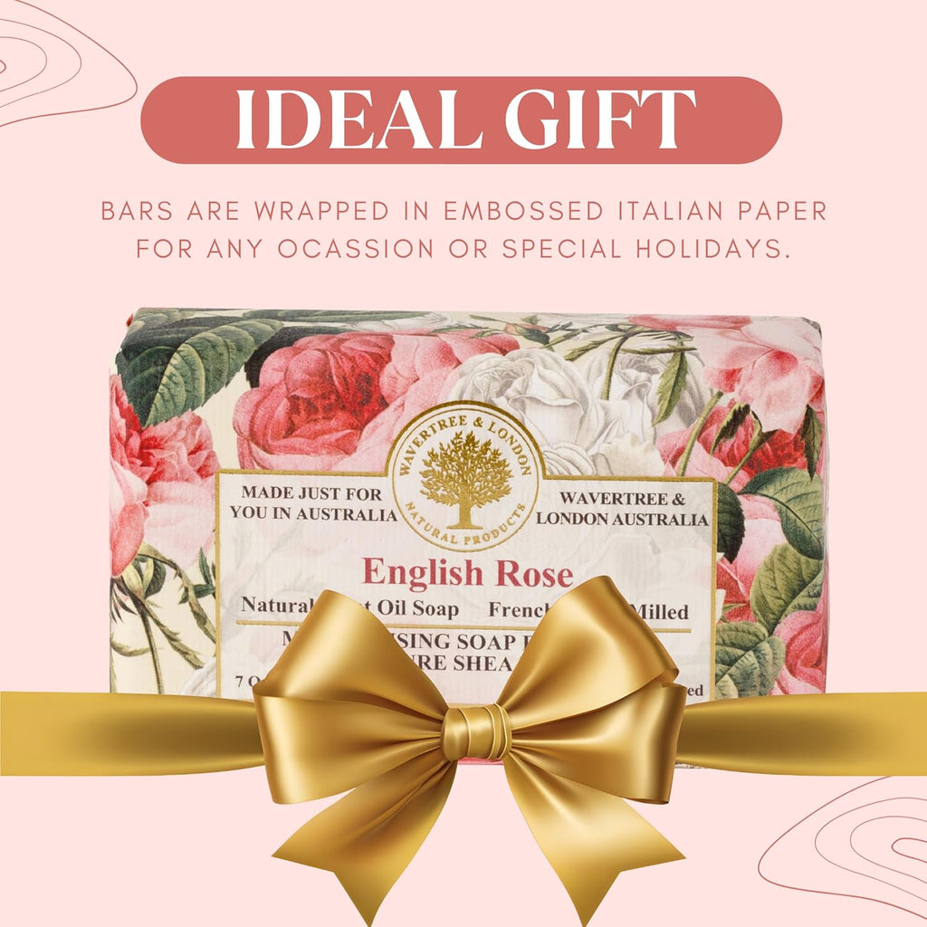English Rose Scented Natural Soap Bars for Women & Men (2 X 7Oz) – Moisturizing Triple-Milled Soap Bars Enriched with Shea Butter – Plant-Based Bath & Body Bar for All Skin Types