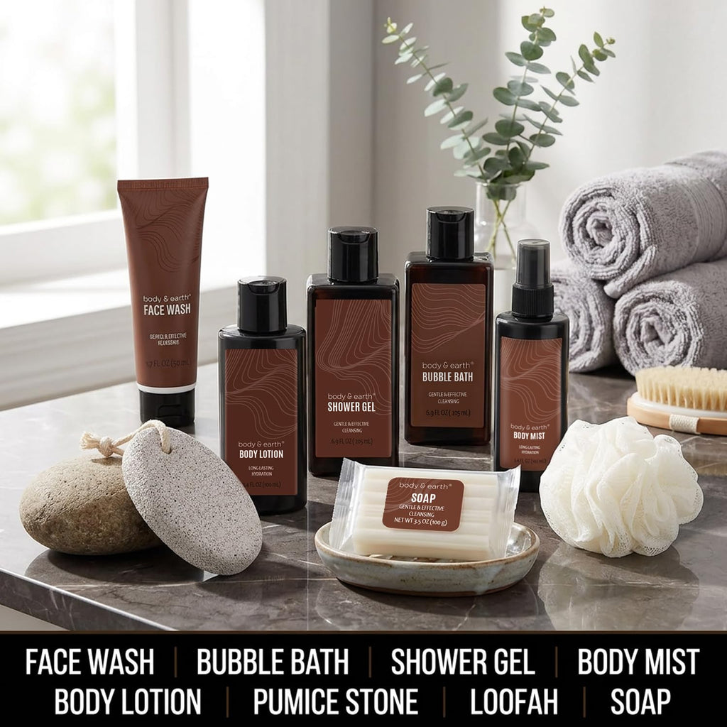 8Pc Sandalwood Gifts for Men Spa Gifts Bath Set for Man | 8Pc Sandalwood Bath Set, Gifts for Him, Gifts for Men, Mens Lotion, Birthday Gifts for Men, Travel Size Toiletries for Man