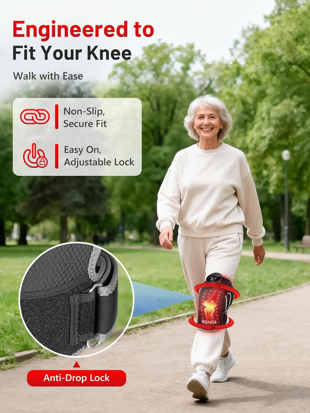 Red Light Therapy Knee Brace Vibration Knee Massage for Pain Relief, 660Nm&850Nm Rechargeable near Infrared Light Therapy Device for Knee/Elbow/Shoulder Faster Recovery for Cordless Use