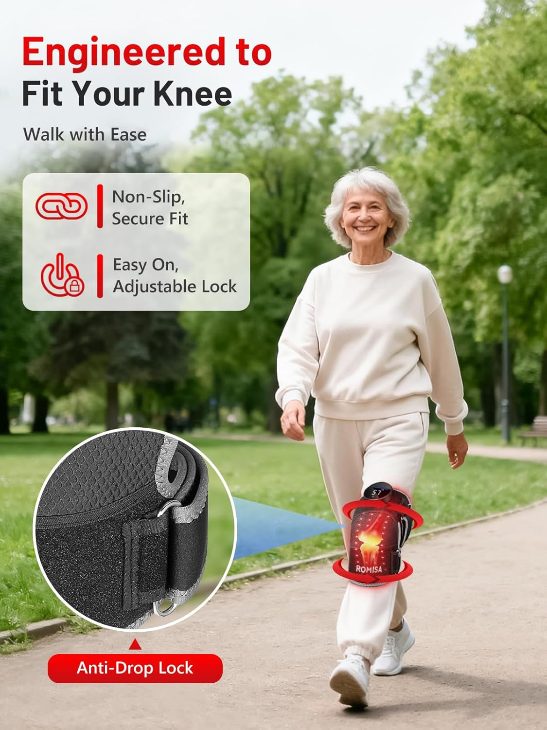 Red Light Therapy Knee Brace Vibration Knee Massage for Pain Relief, 660Nm&850Nm Rechargeable near Infrared Light Therapy Device for Knee/Elbow/Shoulder Faster Recovery for Cordless Use