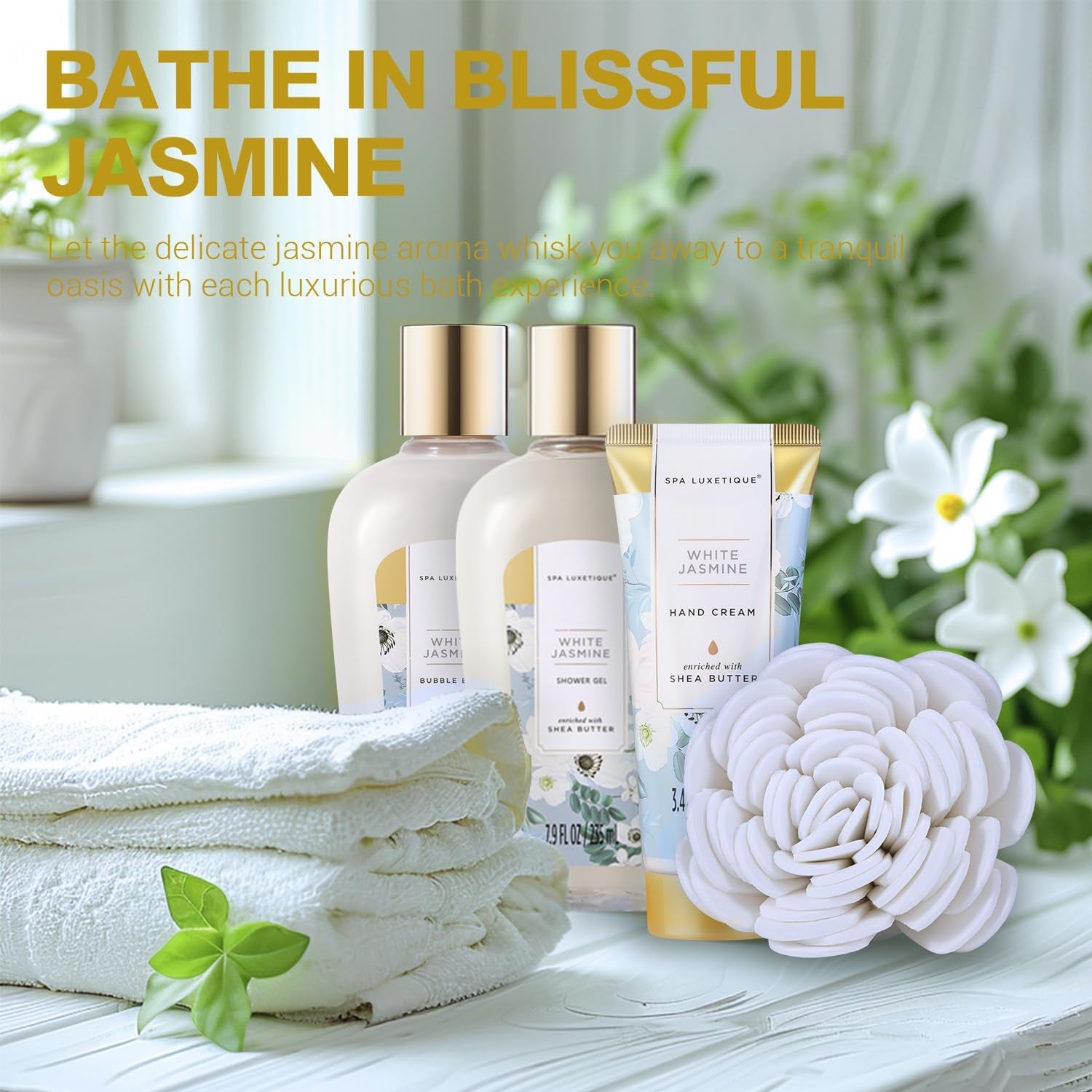 White Jasmine 15Pc Spa Gift Baskets Gifts for Women Spa Gifts | Bath Set, Birthday Gifts for Women, Spa Baskets for Women, Self Care, Retirement Gift, Bridal Shower Gifts, Woman Gift Set