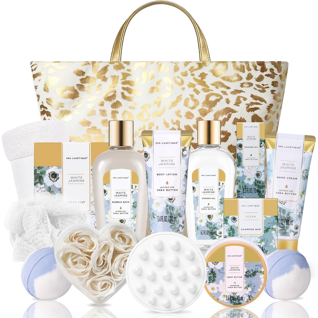 White Jasmine 15Pc Spa Gift Baskets Gifts for Women Spa Gifts | Bath Set, Birthday Gifts for Women, Spa Baskets for Women, Self Care, Retirement Gift, Bridal Shower Gifts, Woman Gift Set