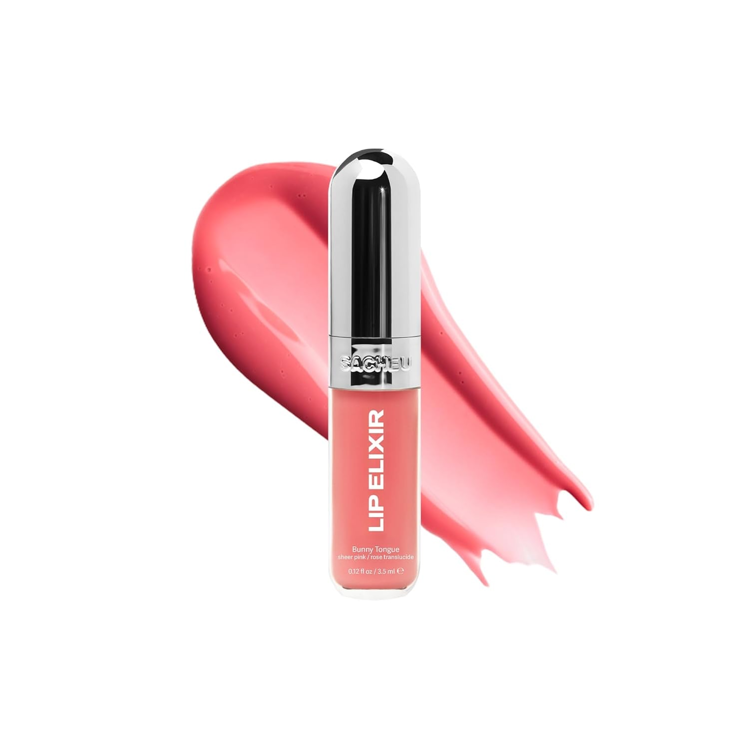 Lip Elixir Hydrating Lip Gloss, High-Shine, Bunny Tongue (Pink) | 3-In-1 Balm, Gloss & Oil, Glossy & Non-Sticky Finish, Infused with Vegan Collagen, Shea Butter & Vitamin E, Improves Texture
