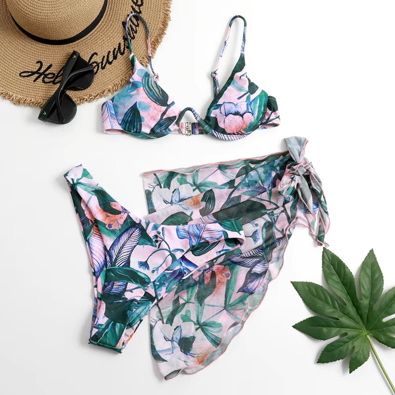 Sexy Marble Print Bikini 2026 Women Push up Bra Underwire 3 Piece Swimsuit Brazilian Beach Bathing Suit Swimwear Swimming Suits