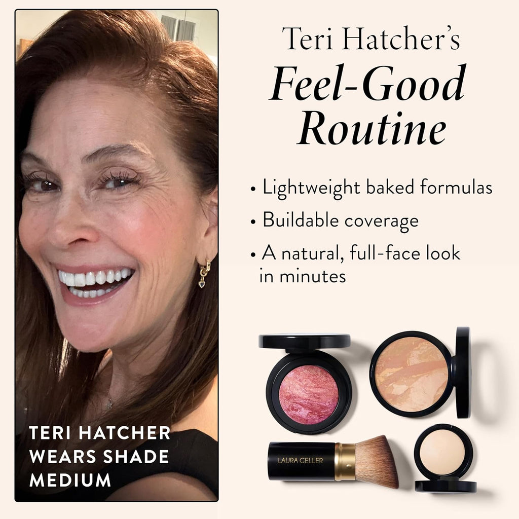 Daily Routine Kit (4 PC): Baked Balance-N-Brighten Foundation, Sand + Retractable Kabuki Brush + Blush-N-Brighten, Tropic Hues + Original Baked Highlighter, French Vanilla