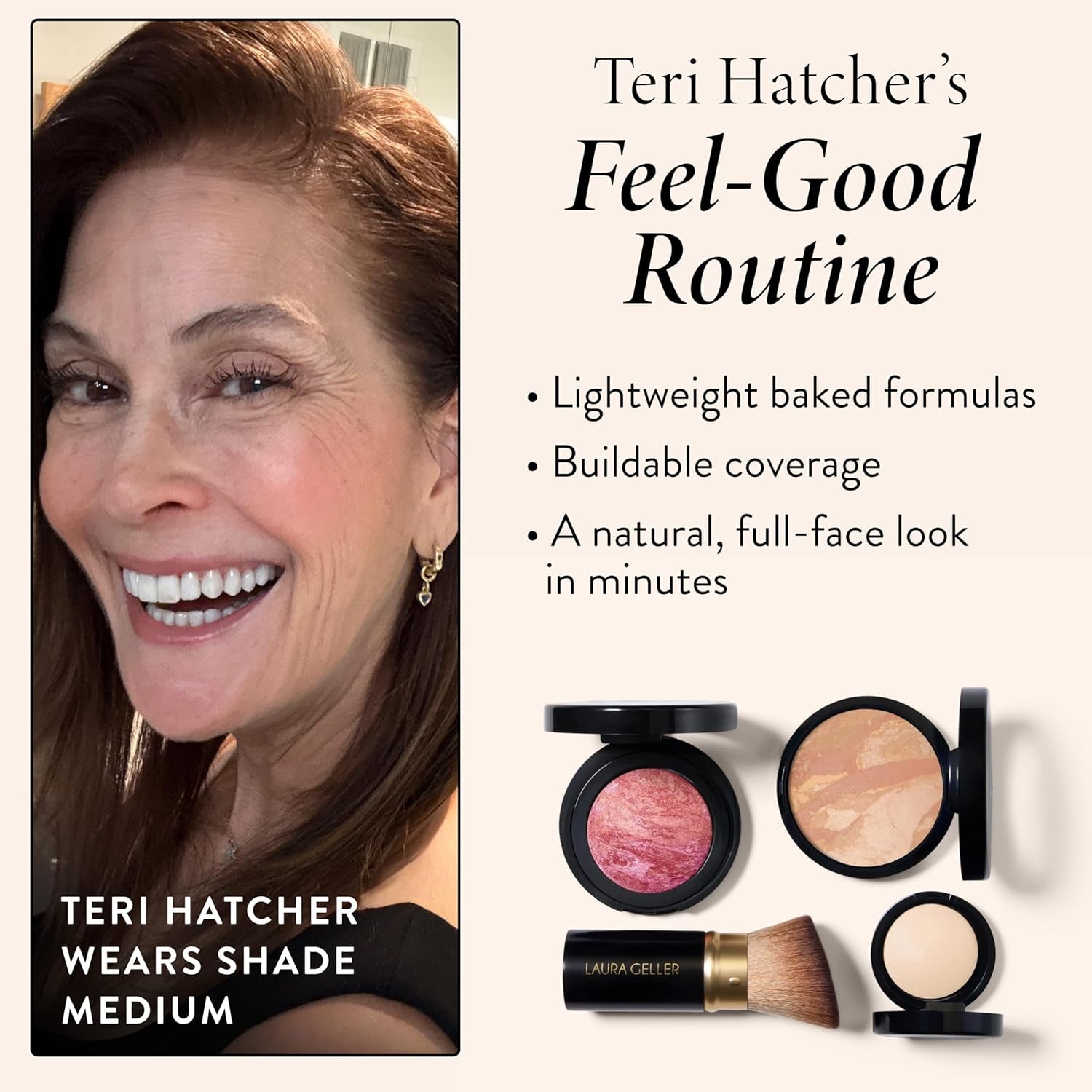 Daily Routine Kit (4 PC): Baked Balance-N-Brighten Foundation, Sand + Retractable Kabuki Brush + Blush-N-Brighten, Tropic Hues + Original Baked Highlighter, French Vanilla