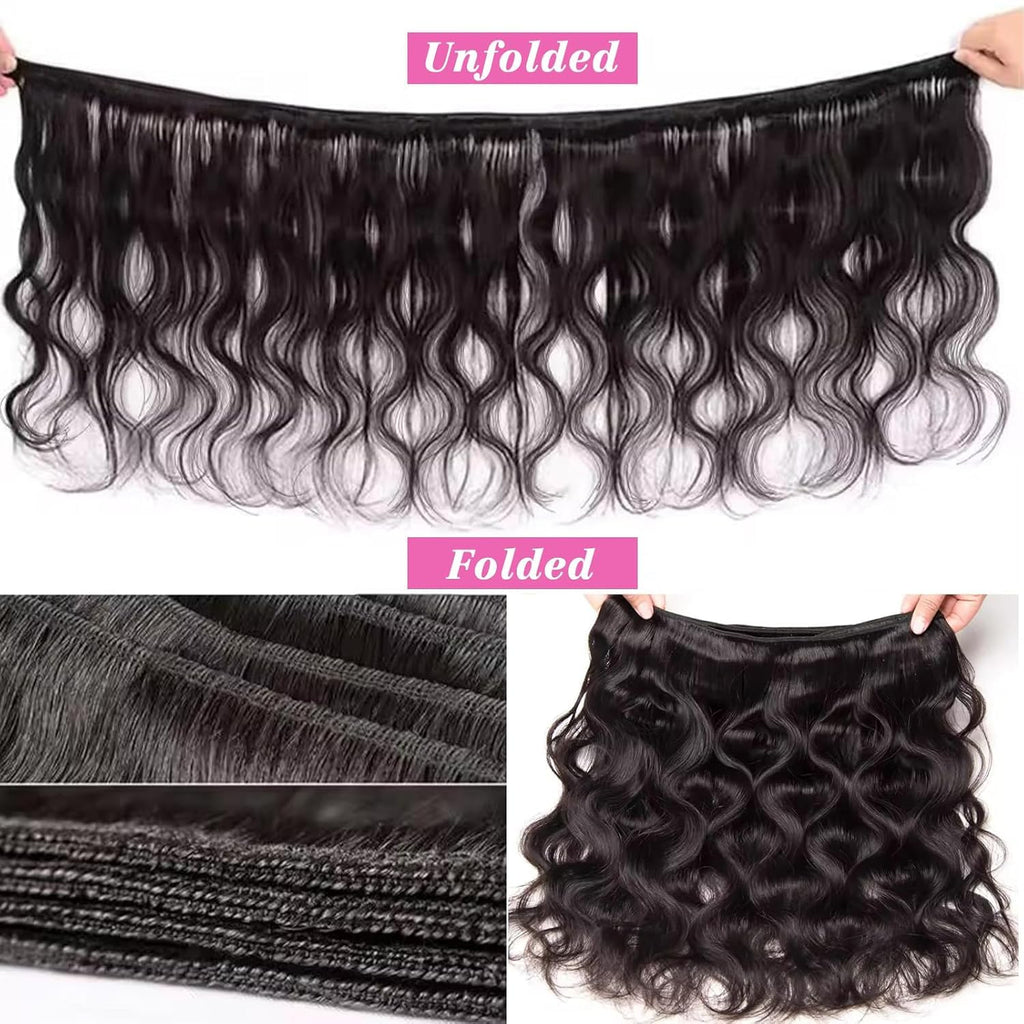 Human Hair Bundles 14 14 16 16 Inch Body Wave Bundles Human Hair | 100% Unprocessed Brazilian Virgin Body Wave 4 Bundles Human Hair Extensions for Black Women Natural Black