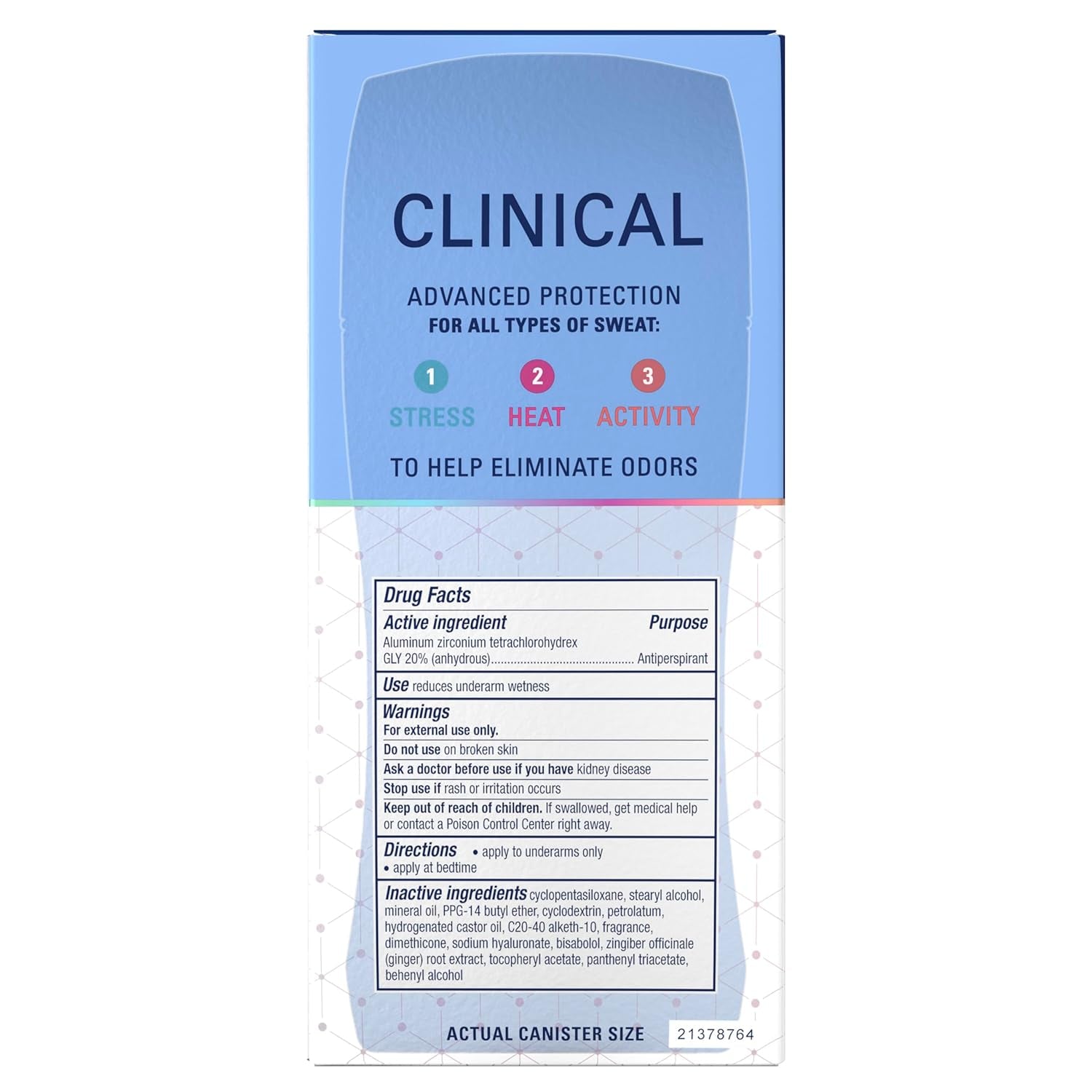Clinical Strength 100HR Sweat & Odor, Invisible Solid Antiperspirant Deodorant for Women, 3X Stress Protection with Hyaluronic Acid, PH Balanced, Clean Lavender Scent, 2.6 Oz