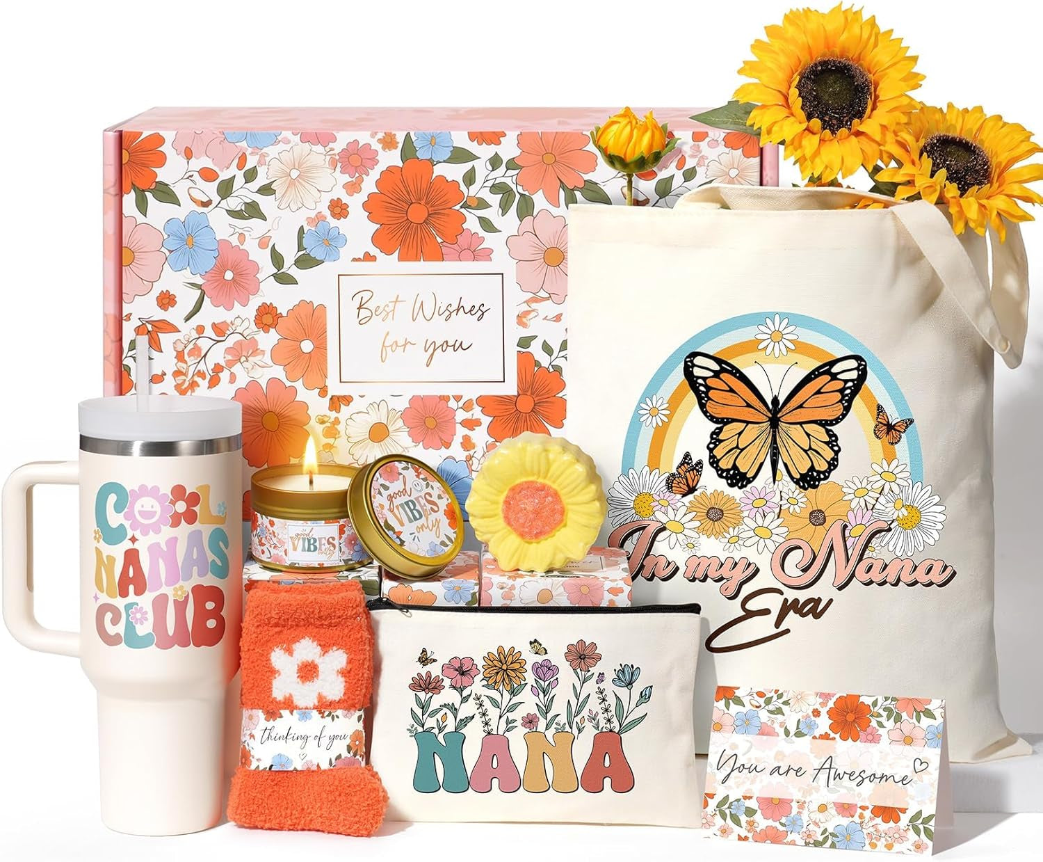 Gifts for Nana Mothers Day Gifts from Granddaughter Grandkid Grandchildren Unique Best Nana Birthday Gift Basket Grandma Grandmother Gigi Care Package New Nanas Gift with Canvas Tote Bag 40 OZ Tumbler