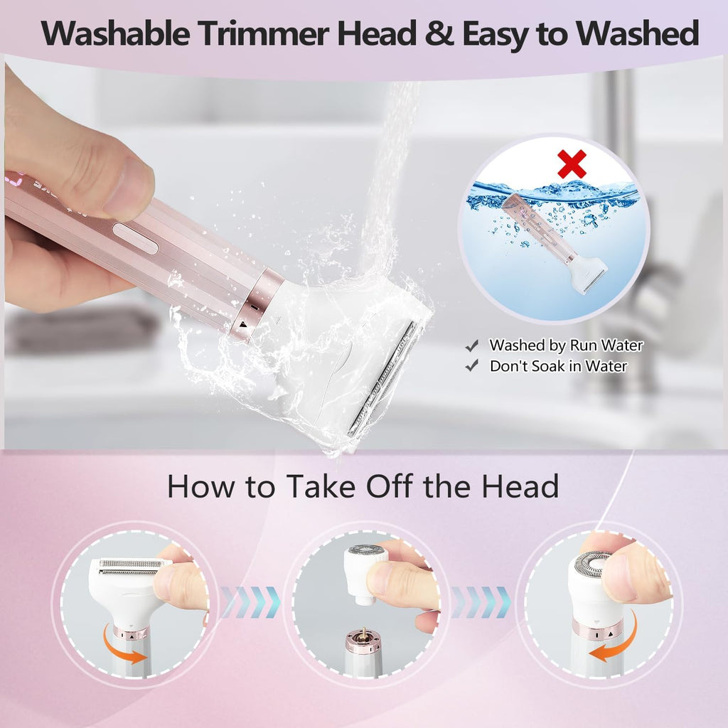 Electric Razor for Women, Bikini Trimmer 5 in 1 Electric Shavers Razors IPX6 Waterproof Wet/Dry Body Shaver for Face Nose Eyebrow Arms Armpit Legs Pubic Area Painless Replaceable Facial Hair Removal