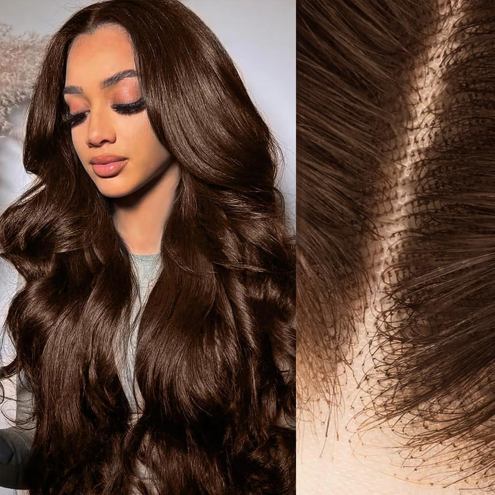 250 Density 2X6 SKINLIKE Real HD Lace Wigs 15A Chocolate Brown Lace Frontal Wigs Human Hair Invisible 0.1Mm Ultra-Thin Frayed Ends Full Cuticle Aligned Virgin Hair Tiny Knots(32 Inch,Chocolate Wig)