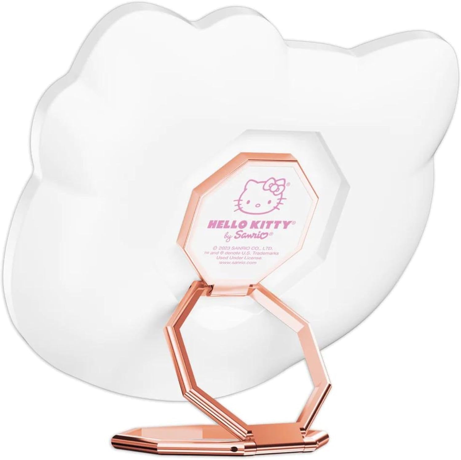 Impressions Vanity Hello Kitty 3X Magnifying Pocket Mirror with Stand, Adjustable Brightness Daylight LED Lighted Compact Makeup Mirror for Desk, Travel, Purse (White)