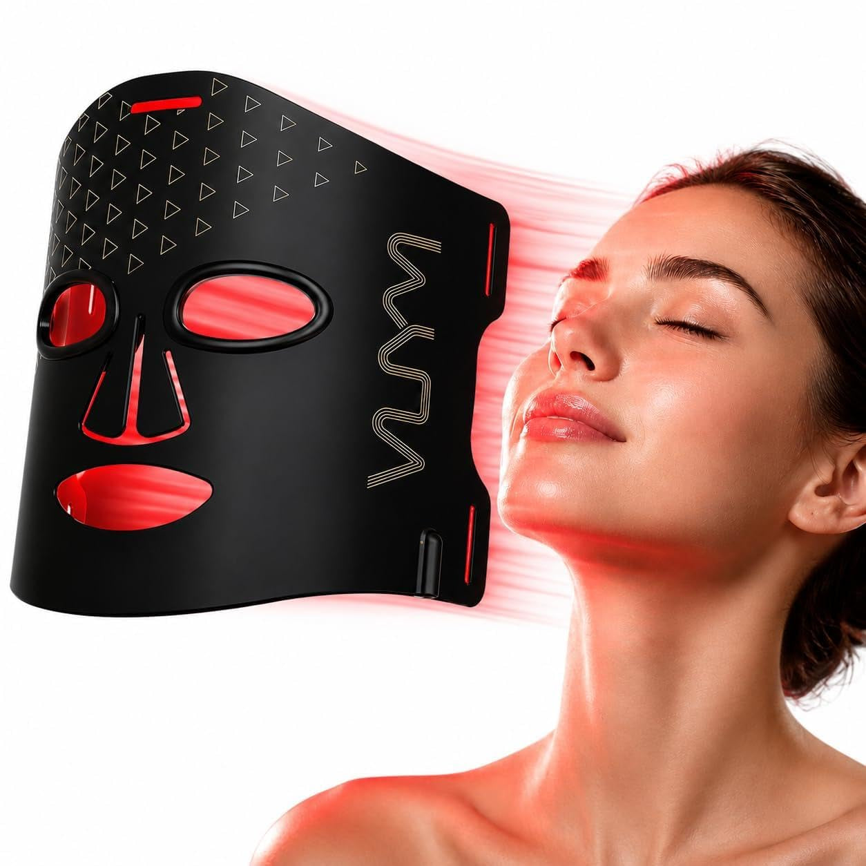 VYM Red Light Therapy for Face: High-Energy Super Lightweight 292 Leds Cordless Professional Light Therapy Mask Infrared LED Face Mask at Home Travel 2Mm Thickness - Black